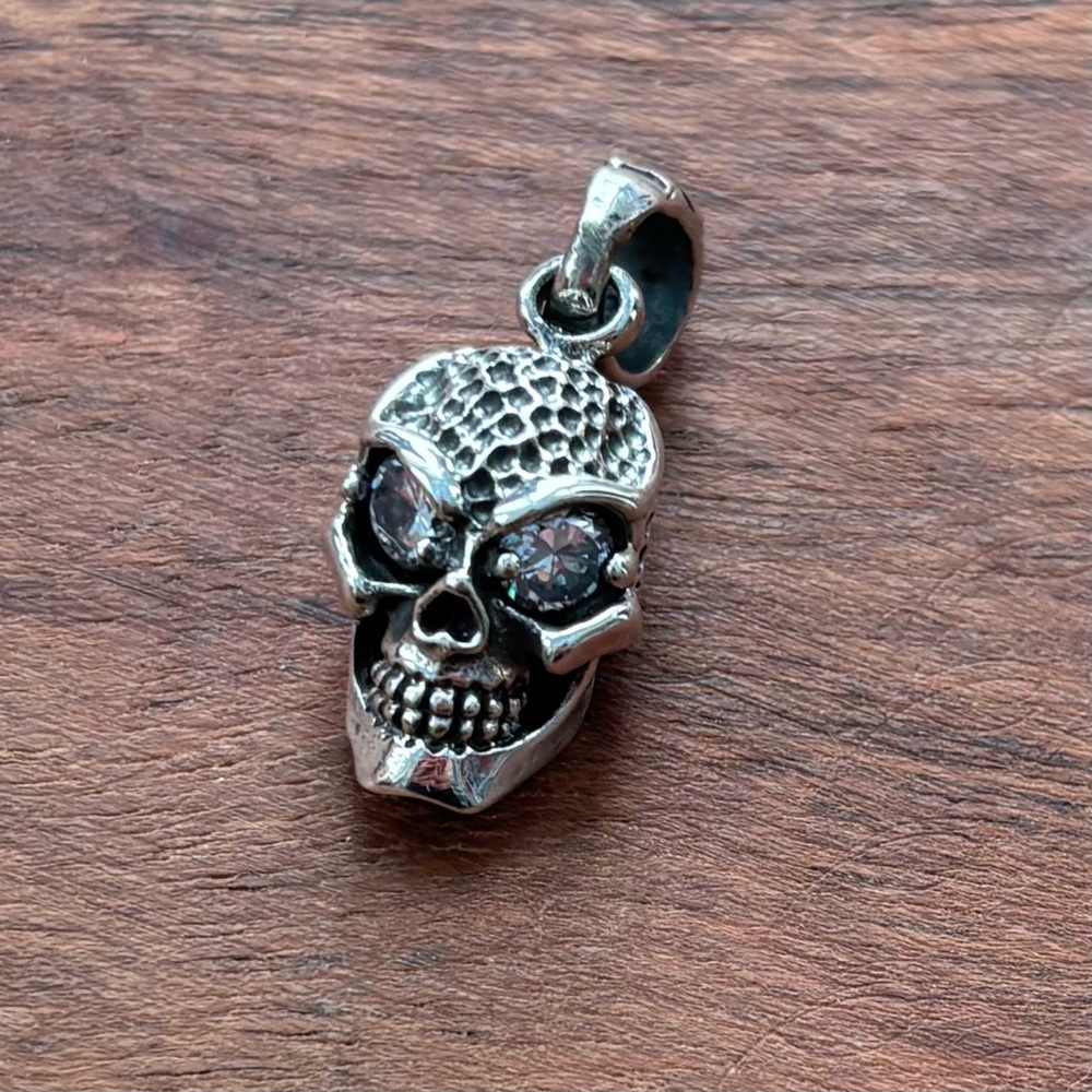 Sterling Silver Skull Pendant with Cubic Zirconias